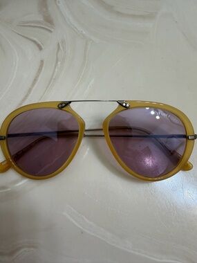 Tom Ford Yellow Frame Sunglasses with Purple Lenses and Double Bridge